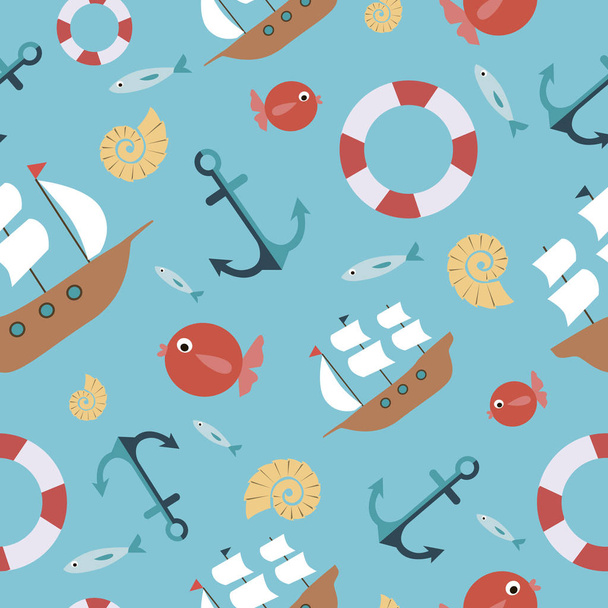 Seamless pattern with sea design. Vector illustration - Vector, Image