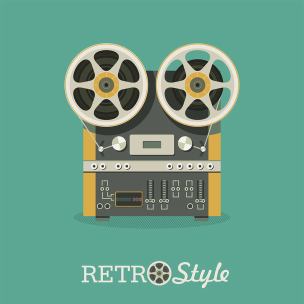 Vintage reel to reel tape recorder.  Vector illustration in retro style. - Διάνυσμα, εικόνα