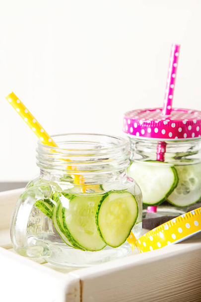 Refreshing cucumber cocktail, lemonade, detox water in a glasses - Valokuva, kuva