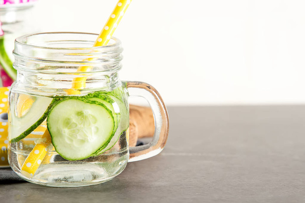 Refreshing cucumber cocktail, lemonade, detox water in a glasses - Φωτογραφία, εικόνα