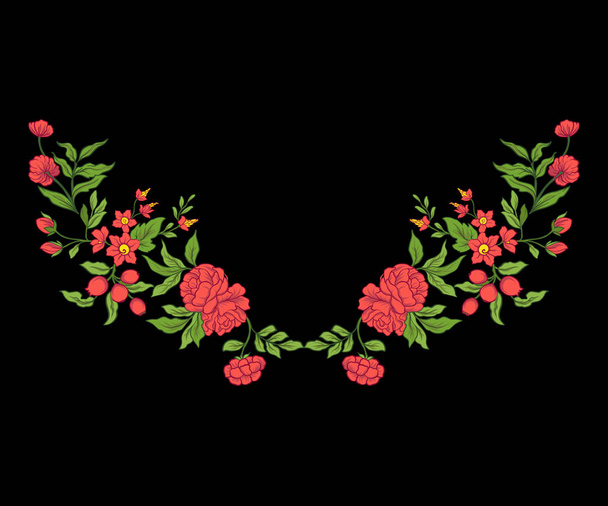 Embroidery for the collar line. Floral ornament in vintage style - Vektori, kuva