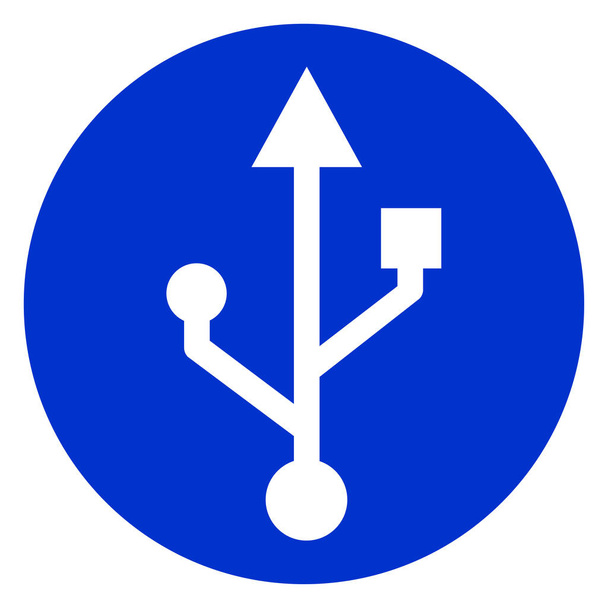 USB-blauwe cirkel symboolpictogram - Vector, afbeelding