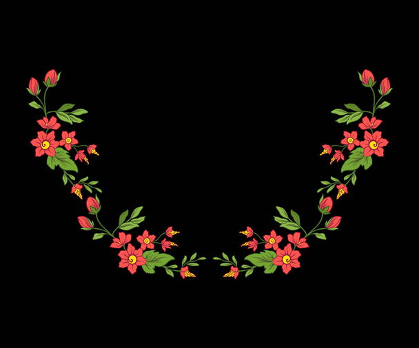 Embroidery for the collar line. Floral ornament in vintage style - Vector, Image