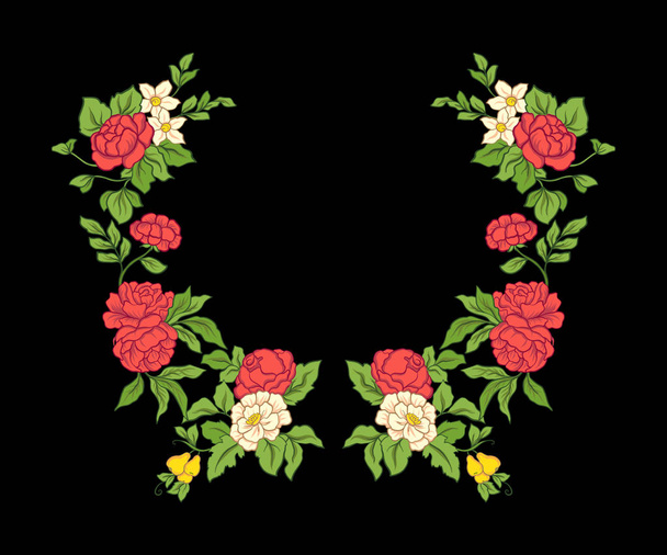 Embroidery for the collar line. Floral ornament in vintage style - Vektör, Görsel