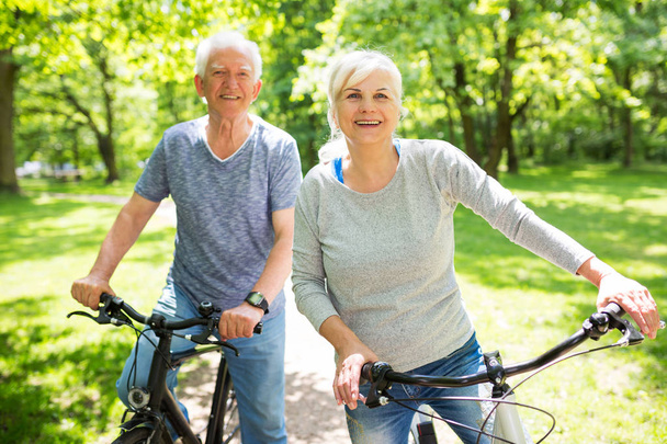 Senior Couple Riding Bikes In Park - Photo, Image