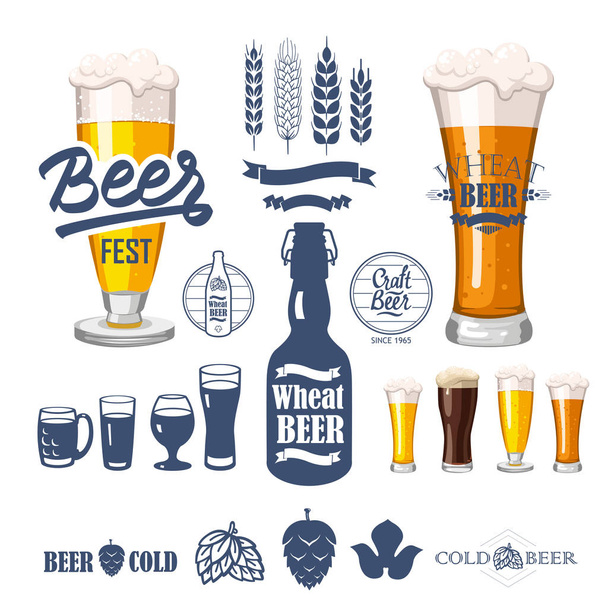 Vektoros illusztráció sör pub logó és a címkék. Egyszerű szimbólumok üveg, üveg. Az ital hagyományait. Dekoratív elemek a design. Fekete-fehér stílus. - Vektor, kép