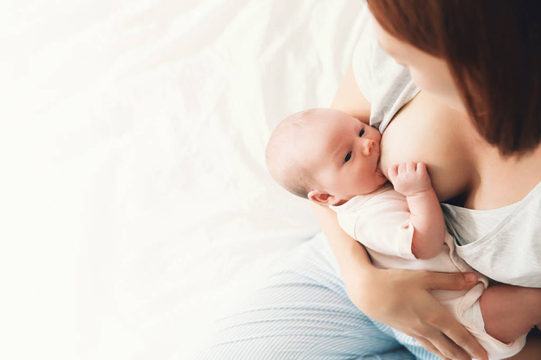 Mother breastfeeding newborn baby at home.  - Zdjęcie, obraz