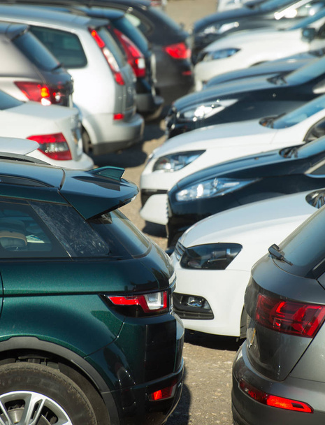 Muchos coches están aparcados en el estacionamiento
. - Foto, imagen