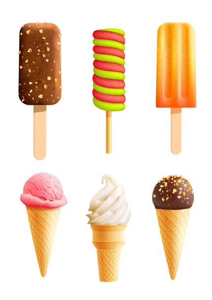 Conjunto de iconos vectoriales de helado 3D
 - Vector, Imagen