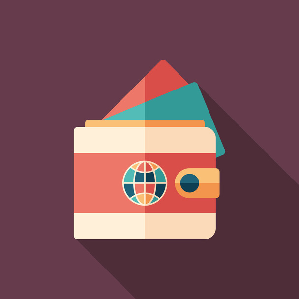 Travel wallet flat square icon with long shadows. - ベクター画像