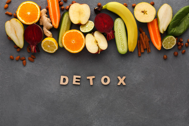 Ingredients for detox smoothie on gray background. - Photo, Image