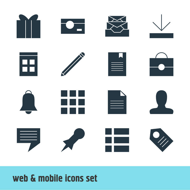 Vector Illustration Of 16 Online Icons. Editable Pack Of Bookmark, Grid, Notification And Other Elements. - Vektör, Görsel