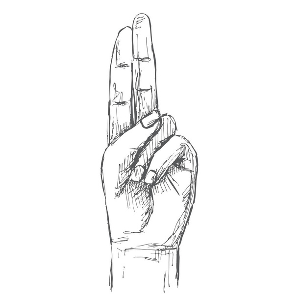 Hand, Geste. Zwei Finger hoch. Illustration im Skizzenstil. handgezeichnete Vektorillustrationen. - Vektor, Bild