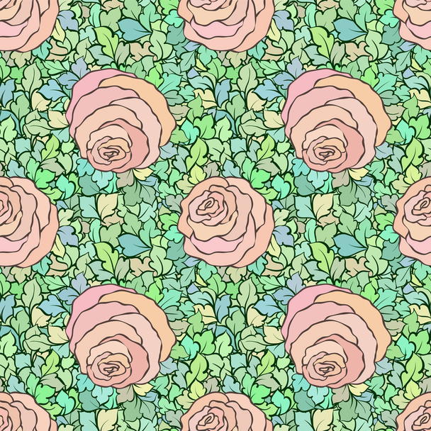 Floral decorative bright pink background with cute roses, seamless pattern - Вектор, зображення