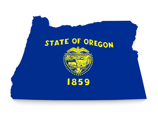 Geografische grens kaart en vlag van Oregon state geïsoleerd op een witte achtergrond, 3D-rendering - Foto, afbeelding