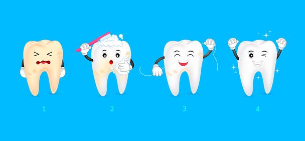 Čtyři kroky čištění zubů. - Vektor, obrázek