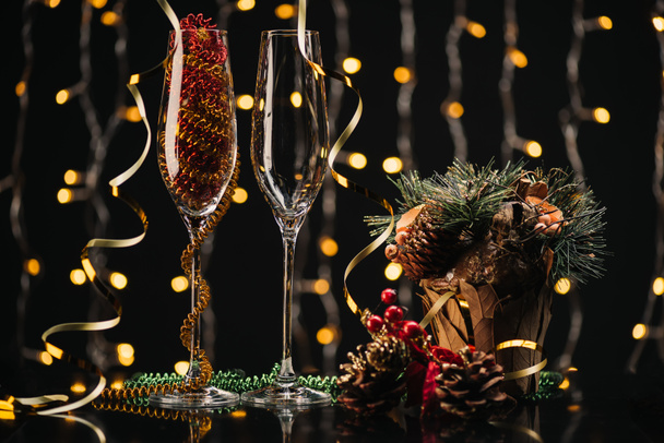 empty wineglasses and christmas decorations - Photo, Image