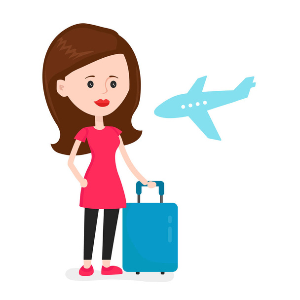 Airplane young happy woman passenger  - Vector, Image