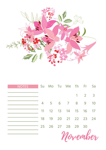 Vintage floral calendar 2018 - Вектор, зображення