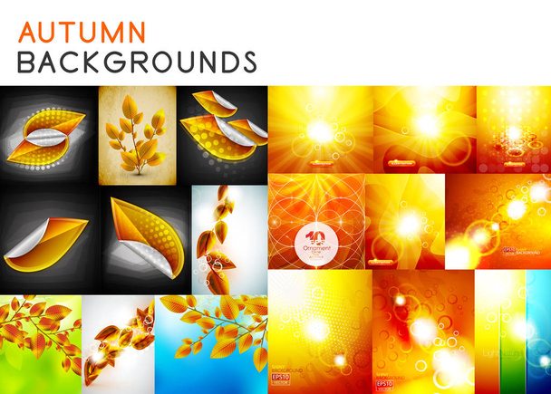 Autumn orange and yellow shiny backgrounds set and fall nature brown leaves concepts - Vector, Image