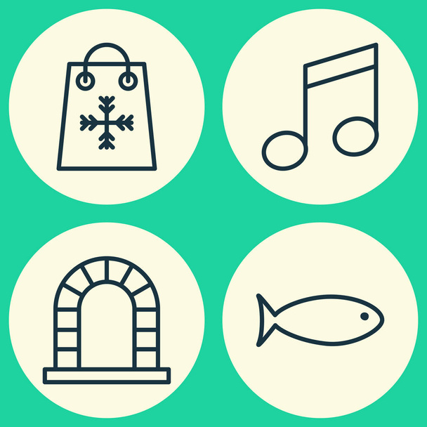 Christmas Icons Set. Collection Of Crotchets, Fishing, Trading And Other Elements. Also Includes Symbols Such As Musical, Aquatic, Holiday. - Vector, Image