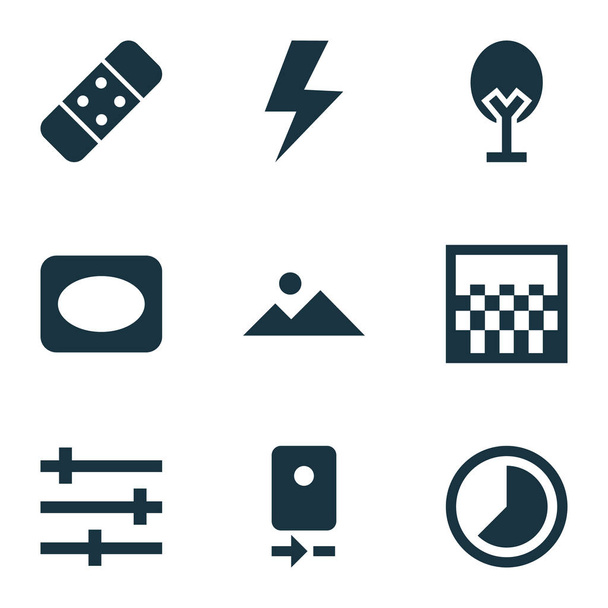 Image Icons Set. Collection Of Setting, Flash, Frame And Other Elements. Also Includes Symbols Such As Gradient, Thunder, Cycle. - Vector, Image