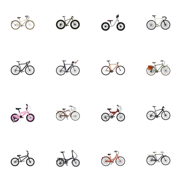 Realistic Bmx, Folding Sport-Cycle, Hybrid Velocipede and Other Vector Elements. Набор реалистичных символов велосипеда также включает в себя экстремальные, Bmx, деревянные объекты
. - Вектор,изображение
