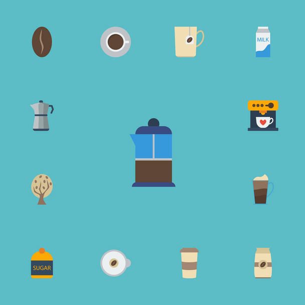 Flat Icons Arabica Bean, Plastic Cup, Timber And Other Vector Elements. Set Of Drink Flat Icons Symbols Also Includes Cappuccino, Cocktail, Latte Objects. - Vector, Image