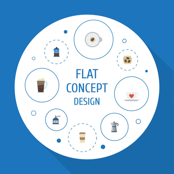 Flat Icons Moka Pot, Cappuccino, Ranskan lehdistö ja muut vektorielementit. Joukko juoma tasainen kuvakkeet Symbolit Sisältää myös Paketti, Kuppi, Cocktail Objects
. - Vektori, kuva