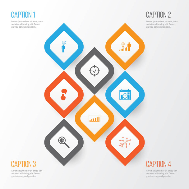 Management Icons Set. Collection Of Approved Target, Decision Making, Company Statistics And Other Elements. Also Includes Symbols Such As Opinion, Message, Time. - Vector, Image