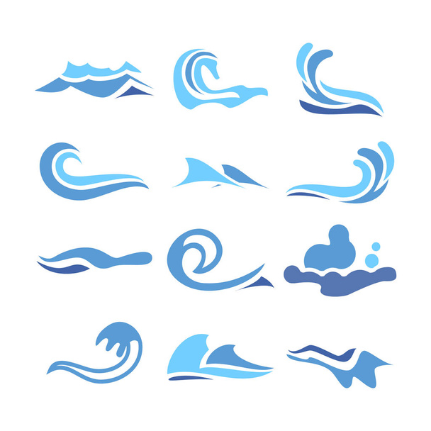 Wave Water Icon Set Vector. Elementos de Água Fluente. Ilustração isolada
 - Vetor, Imagem