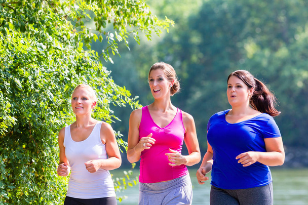 Group of women running at lakeside jogging - Photo, Image
