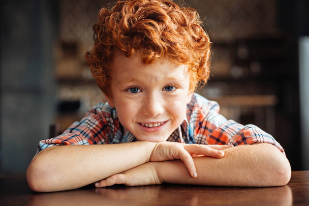Adorable redhead boy smiling into camera - Φωτογραφία, εικόνα