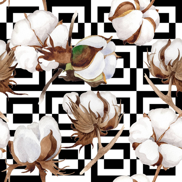 cotton flower pattern in a watercolor style. - Foto, Imagem