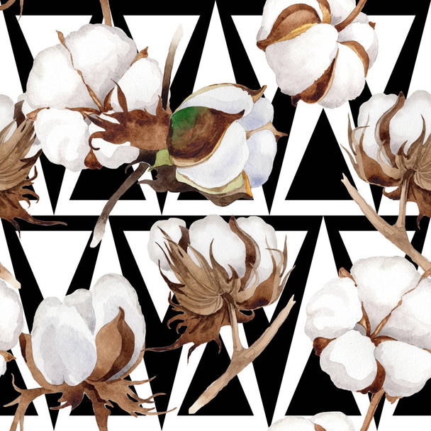 cotton flower pattern in a watercolor style. - Фото, изображение