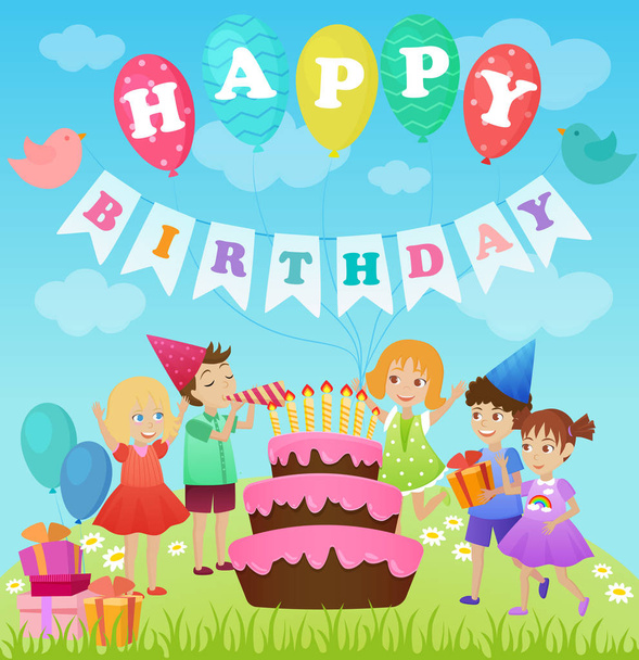 Fiesta de cumpleaños para niños. Dibujos animados vector ilustración
. - Vector, Imagen