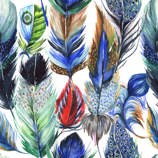 Watercolor bird feather pattern from wing. - Foto, imagen