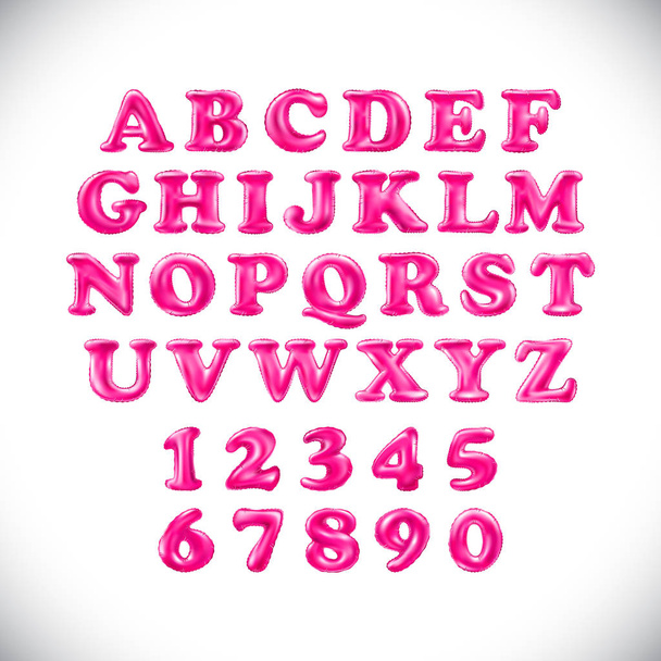 Alphabet anglais et chiffres de ballons roses sur fond blanc. vacances et éducation
 - Vecteur, image