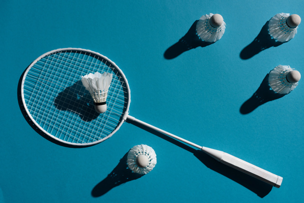 badminton racket and shuttlecocks - Foto, afbeelding