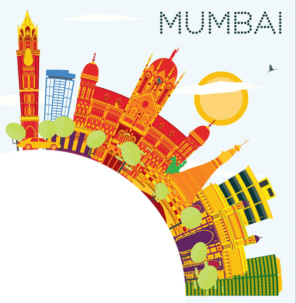 Mumbai Índia Skyline com edifícios coloridos, céu azul e Spa Copiar
 - Vetor, Imagem