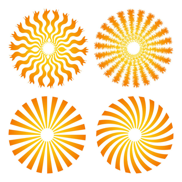 sunburst pomarańczowy tło wektor żółty słońca z promieniami i blask na czerwonym tle. Ilustracja wektorowa Sunburst słońce - Wektor, obraz