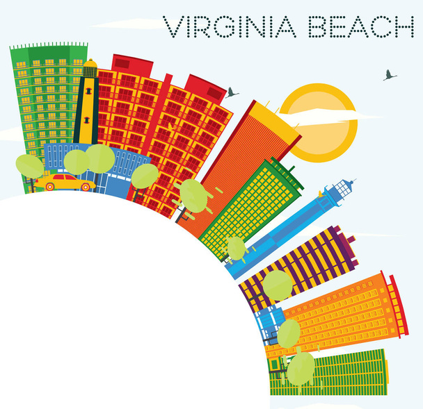 Virginia Beach Skyline com edifícios coloridos, céu azul e cópia S
 - Vetor, Imagem