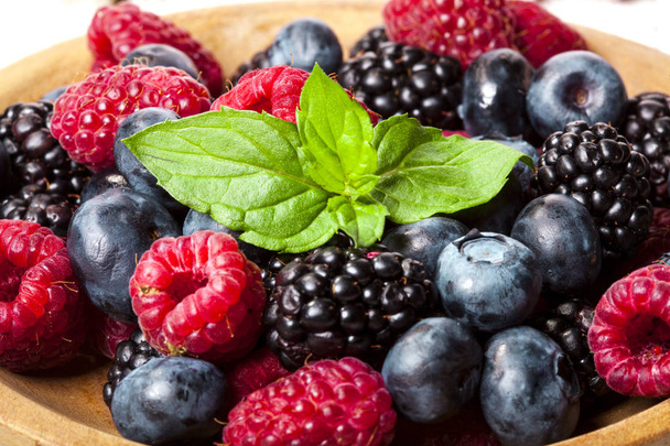 Berries Background. Blueberry, Raspberries and Blackberry. - 写真・画像