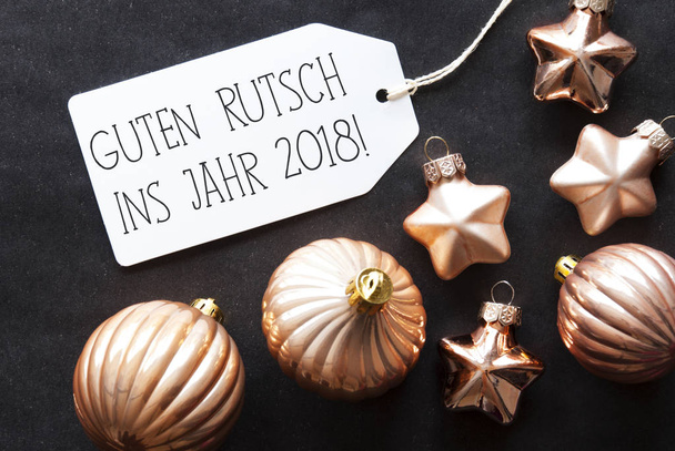 Brązowy drzewo Christmas Balls, Guten Rutsch 2018 oznacza nowy rok - Zdjęcie, obraz
