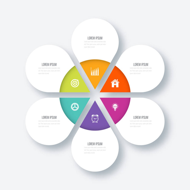 Σύγχρονη infographics έξι πρότυπο διεργασίας κύκλος - Διάνυσμα, εικόνα