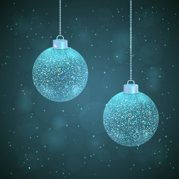 Set of 2 silver sparkled Christmas balls - Vektor, kép