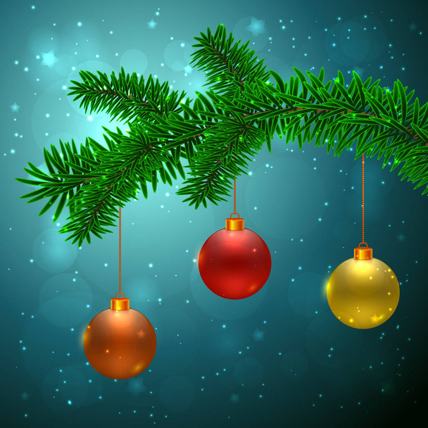 Fir tree with 3 Christmas balls - Wektor, obraz