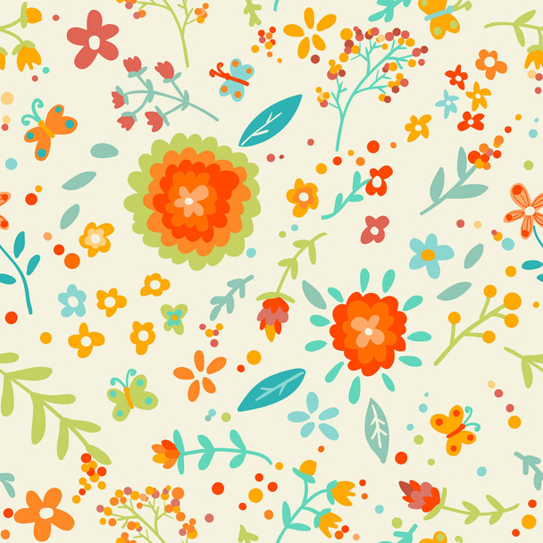 seamless pattern with flowers and butterflies - Vektori, kuva