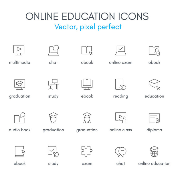 Online education theme, line icon set. - Vector, Image