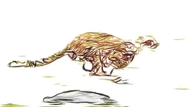 Gepard běží tužka nakreslit kreslené animace bezešvé nekonečné smyčky nové kvalitní jedinečné ručně vyráběné dynamické radostné barevné video kočka záběry - Záběry, video